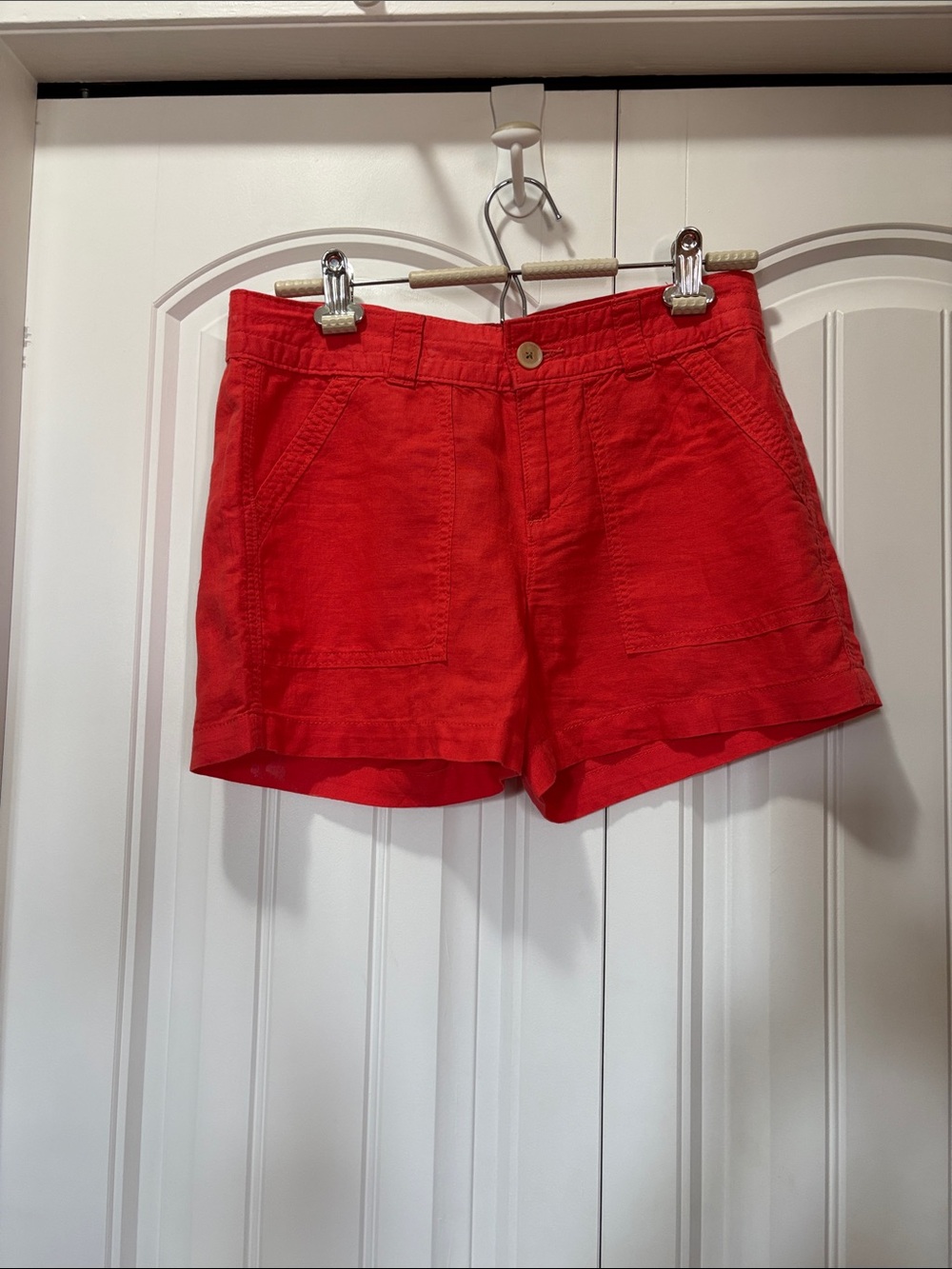 Banana Republic Bright Coral  High-Rise Linen Blend Shorts